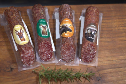 Die Wilden Vier - Wildsalami Set mit Hirsch, Reh, Mufflon & Elch - Speckhof